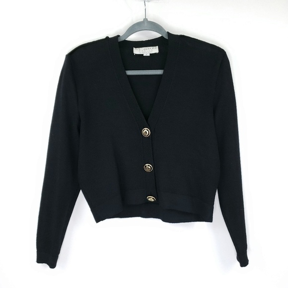 St. John black cropped Button Fronr sweater Size P (0 OR 2) - Picture 3 of 8